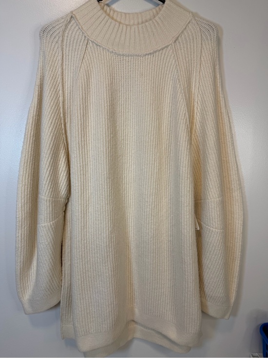 Free People Sweaters - Free People Sunbeam White Ribbed Mock Neck Pull On Women's Sweater Size Large